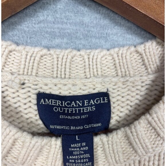 Vtg American Eagle Outfitters Mens Sweater L Cream Knit 100% Lambswool - Picture 2 of 4